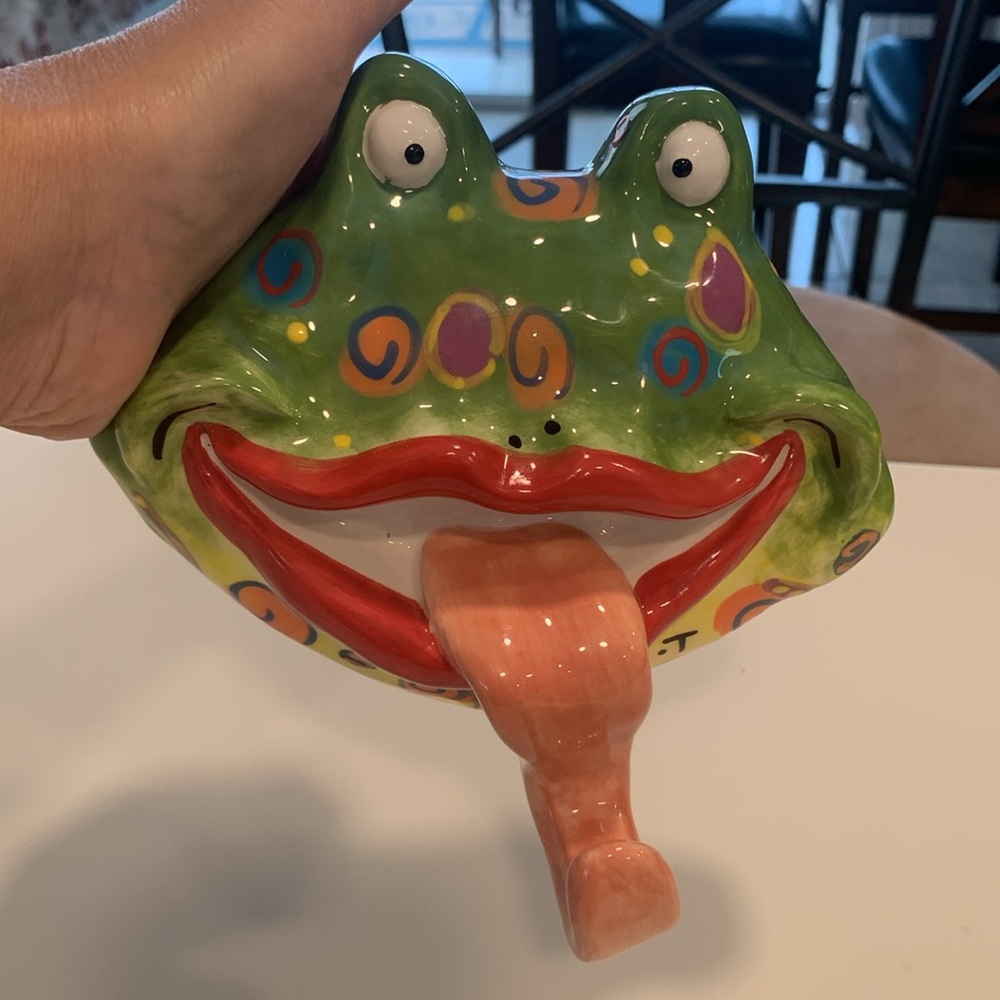 BELLA CASA BY GANZ Frog Ceramic Glazed Planter Tongue Hanging Out.